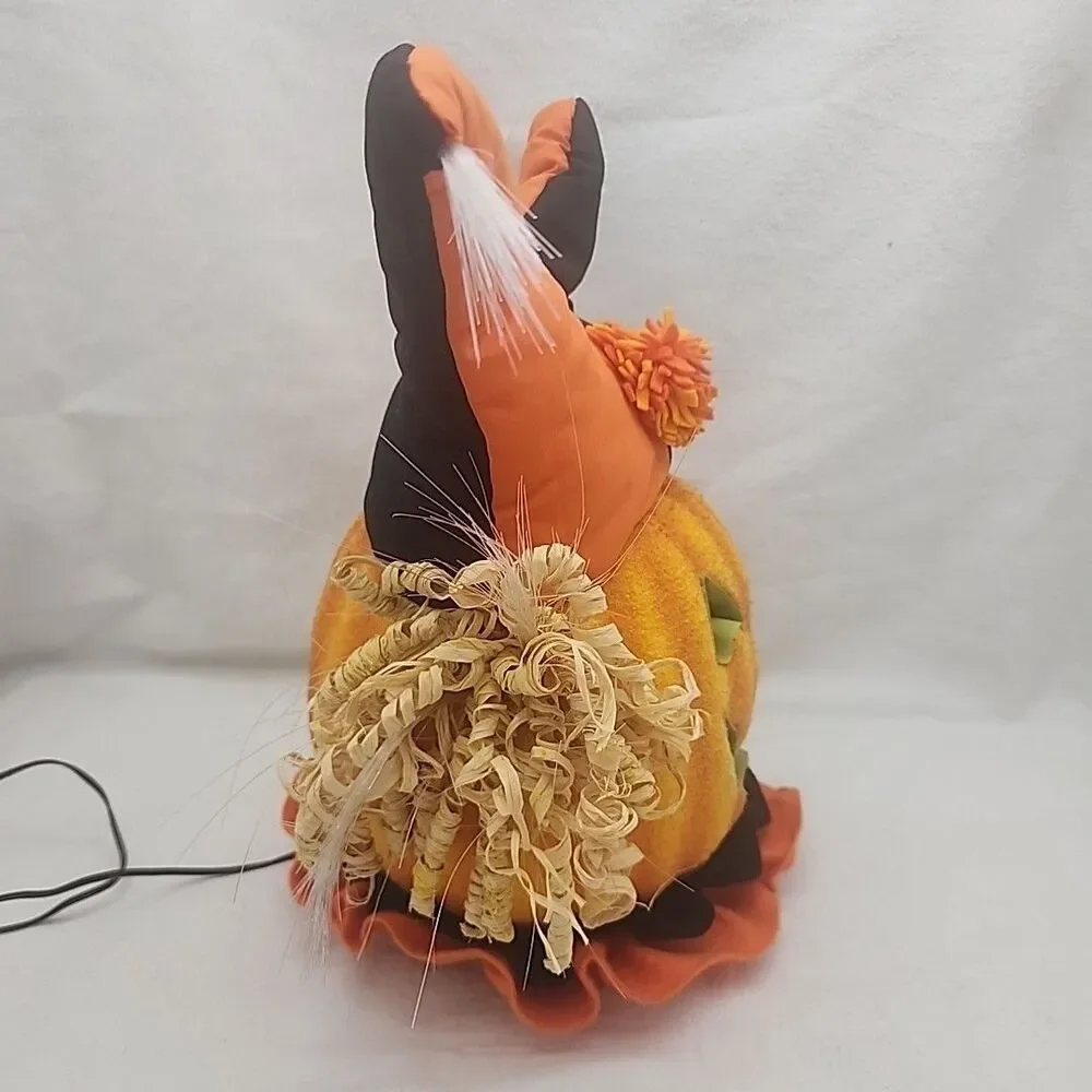 Figure Pumpkin Lighted Fiber Optic Black & Orange Jester Hat Karen Didion Origin